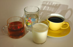 Thee koffie melk water